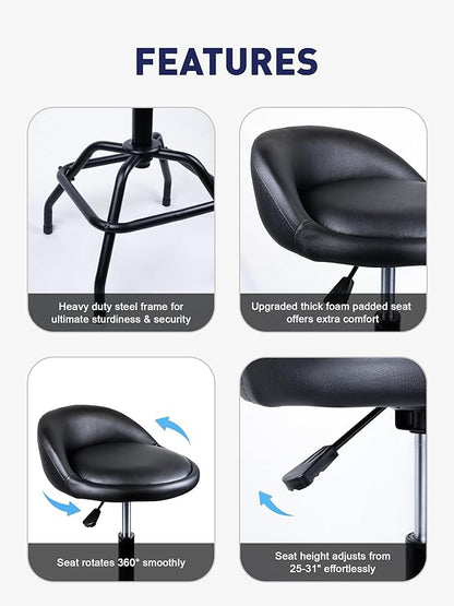 SMART JERRY - Garage Shop Stools, Counter Height Bar Stools, Swivel Barstools Height Adjustable, Work Bench Stool with Back, Kitchen Bar Height Chairs, Black (330lb Weight Capacity)