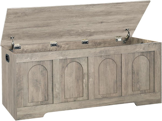 DINZI LVJ Storage Chest, 47.2”Wooden Storage Box with 2 Safety Hinges, Entryway Shoe Bench with Flip-Top, Large Trunk for Living Room, Bedroom, Easy Assembly, Gray Wash