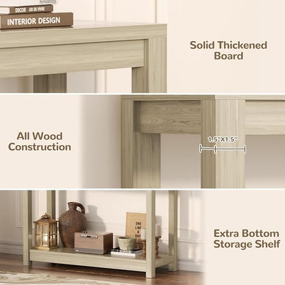 Small Farmhouse Wood Entryway Table Narrow Console Table with Storage Behind Couch Sofa Table with Shelves Entry Way Table with Open Storage, Easy Assembly, 32" Classical Washed Oak