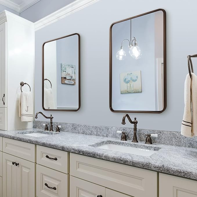ANDY STAR 24x32 INCH Bronze Bathroom Mirror, Rounded Rectangle Oil Rubbed Bronze Mirrors for Bathroom,Tube Metal Framed, 1’’ Deep Wall Mounted Vertically/Horizontal