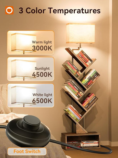 addlon 6-Tier Tree Bookshelf, Steel&Wood Corner Shelf with 3CCT Bulb,Small Book Shelf for Bedroom, Home Office&Living Room-Rustic Brown