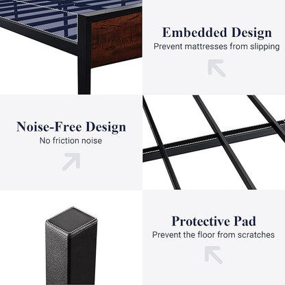 Allewie Queen Size Platform Bed Frame with Wooden Headboard and Footboard, Heavy Duty 12 Metal Slats Support, No Box Spring Needed, Under-Bed Storage, Noise Free, Easy Assembly, Mahogany