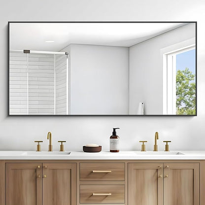Black Bathroom Mirror for Wall, 72x36 Inch Rectangle Mirrors with Metal Frame, Modern Vanity Wall Mirror Decor for Entryway Hangs, Bathroom Living Room Horizontal or Vertical