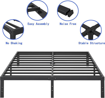 10 Inch King Size Bed Frame, Platform Metal Bed Frame King Heavy Duty Steel Slat Mattress Foundation, No Box Spring Needed, Easy Assembly, Noise-Free, Black