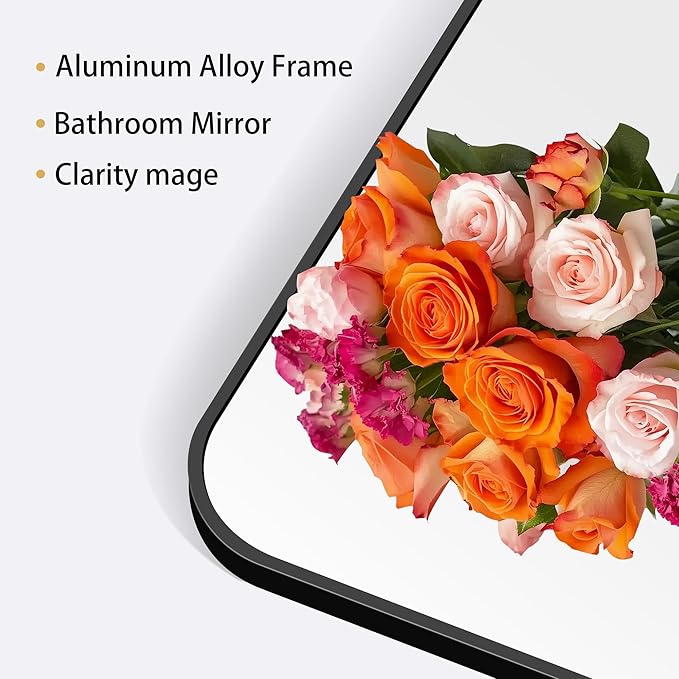 16" x 40"Bathroom Mirror, Matte Black Wall Mirror with Metal Frame, Decorative Rectangular Vanity Mirror for Bedroom Bathroom Living Room Entryway (Horizontal/Vertical)