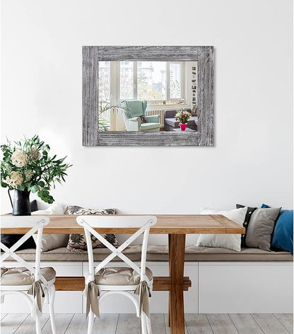 Rustic Wall Mirror Farmhouse, with Frame Wood Wall Mirror Rectangle Antique Decor Hanging Mirror for Bathroom Living Room Bedroom Entryway Large 20"x16"