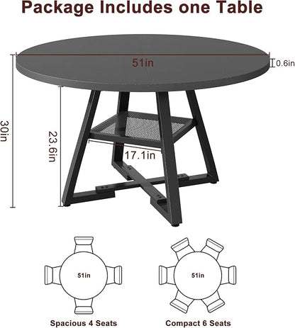 51'' Round Dining Table for 6,Kitchen Dining Room Circle Dinner Pedestal Table,Space Saving Wood Kitchen & Dining Room Furniture (Black, 51In)