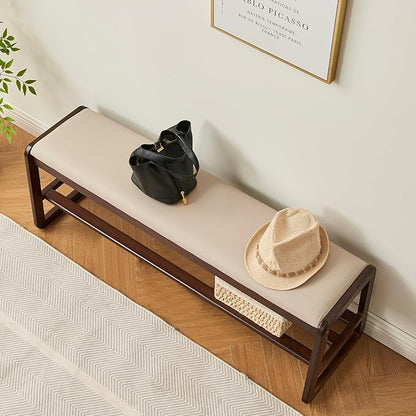 Wooden Shoe Rack Bench - Ottoman Bench with Solid Wood Shelf, Shoe Storage for entryway, end of Bed, Foyer, mudroom
