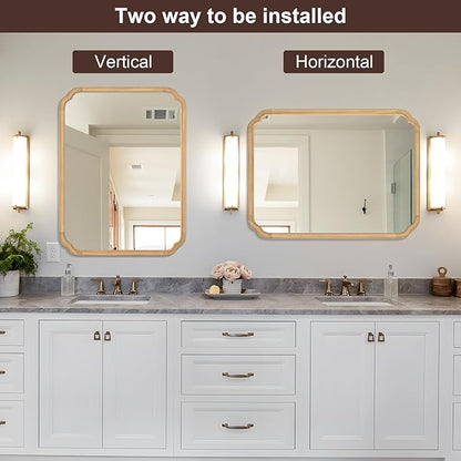 WallBeyond 30" x 40" Rounded Corner Arch Wall Mirror with Wood Frame for Entryway, Living Room or Bedroom Home Decor - Light Woodgrain [30 x 40 inches, Natural Color]