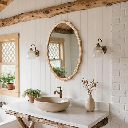 sawsile 20x30'' Rustic Oval Wood Mirror,Decorative Farmhouse Oval Mirrors,Bamboo Vanity Nature Mirrors for Bedroom, Bathroom, Living Room,or Entryway