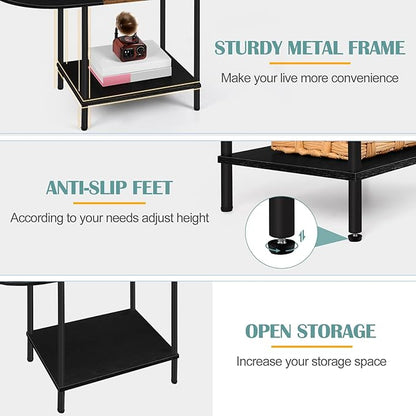 Small Round Coffee Table, 2-Tier Oval Center Table with Storage and Open Shelving, Minimalist Display Center Table for Living Room, Small Space, Home Office, Brown & Black