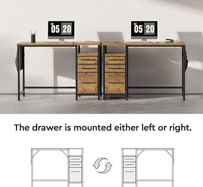 Ｍａｉｈａｉｌ Maihail Small Desk with Drawers, 40 inch Computer Desk with Shelves, Writing Desk with Storage, Small Office Desk with Metal Frame, Rustic Brown2