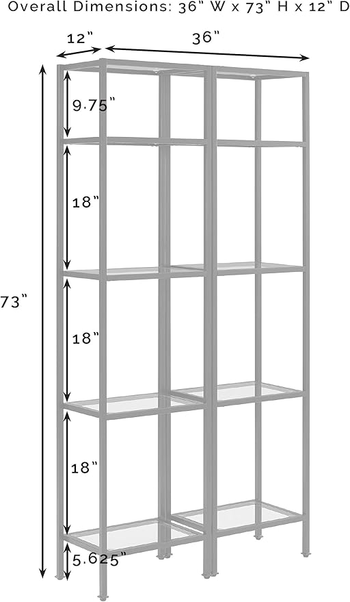 Crosley Furniture Aimee 2-Piece Bookshelf Set with Glass Shelves, Bookcase Storage, Gold and Glass