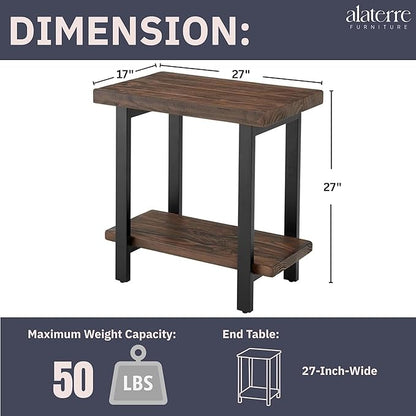 Pomona 27-Inch Wood End Table in Rustic Natural Finish with Metal Legs - 2-Tier Modern Farmhouse Side Table for Home Décor or Accent in Living Room, Bedroom, and Office by Alaterre Furniture