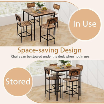 Tangkula Bar Height Table and Chairs, Counter-Height Dining Table Set, Pub Table and Chairs Set of 4, Space-Saving Dinette Set for Breakfast Nook