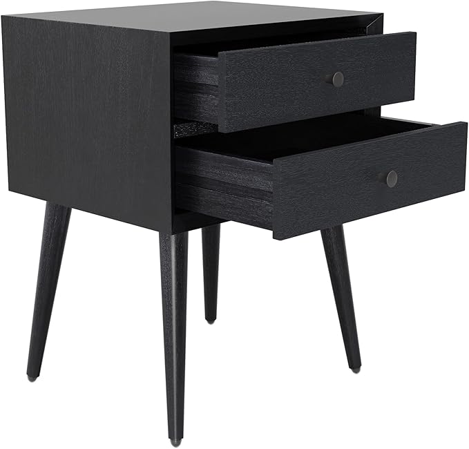 Christopher Knight Home Accent Bedside End Table, Acacia Wood Nightstand Side Table, Storage with 2 Drawers, Mid-Century Nightstand with Solid Wood Leg for Bedroom Dorm and Small Space, Black
