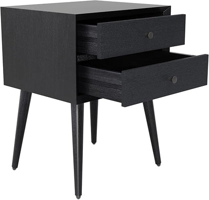 Christopher Knight Home Accent Bedside End Table, Acacia Wood Nightstand Side Table, Storage with 2 Drawers, Mid-Century Nightstand with Solid Wood Leg for Bedroom Dorm and Small Space, Black