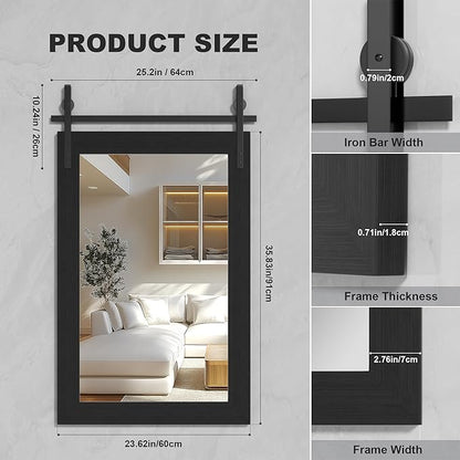 Hasipu Farmhouse Bathroom Mirror, 24"x36" Rustic Wood Framed Wall Mounted Mirror, Black Vintage Vanity Mirror Barn Door Style Decrative Mirrors