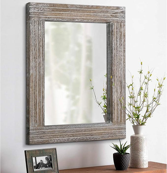 Mirrors for Wall Rustic Wooden Frame Rectangle Mirror Vintage Hanging Mirror for Bedroom Bathroom Living Room Farmhouse Wall Decor Large 20" x 16 "
