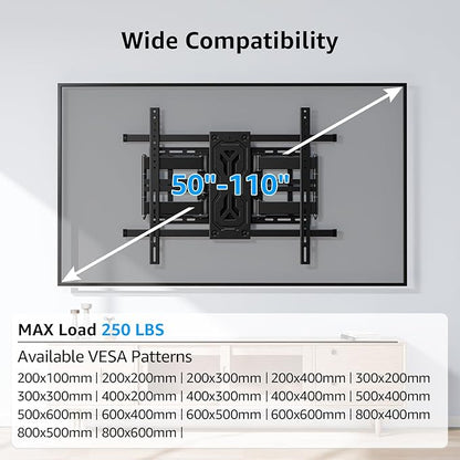 MOUNTUP Heavy Duty Full Motion TV Wall Mount for 50-110 inch Large TVs, Holds 250 lbs, 1.65" Slim TV Bracket with Extension, Swivel & Tilt, Preassembled, Max VESA 800x600mm, Fits 12-24" Studs, MU0096