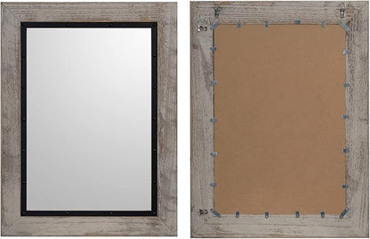 YOSHOOT Rustic Wooden Framed Wall Mirror, Natural Wood and Iron Bathroom Vanity Mirror for Farmhouse Decor, Vertical or Horizontal Hanging, 60" x 36", Grey