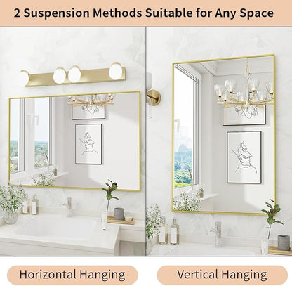 Koonmi Gold Mirrors for Wall, 30x40 Inch Bathroom Mirror, Rectangular Wall Mirror for Living Room Bedroom Bathroom, Hangs Horizontally or Vertically