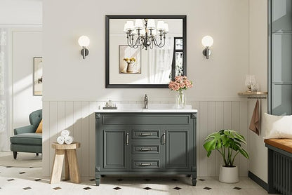 40x36 Inch Black Bathroom Mirror for Wall, Thick Metal Framed Rectangle Mirrors for Over Sink, Bedroom, Living Room, Entryway, Anti-Rust, HD Tempered Glass