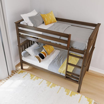 Max & Lily Bunk Bed Twin over Twin, Solid Wood Bunk Bed Frame with Ladder for Kids, 14" Safety Guardrails, Easy Assembly, No Box Spring Needed, Walnut