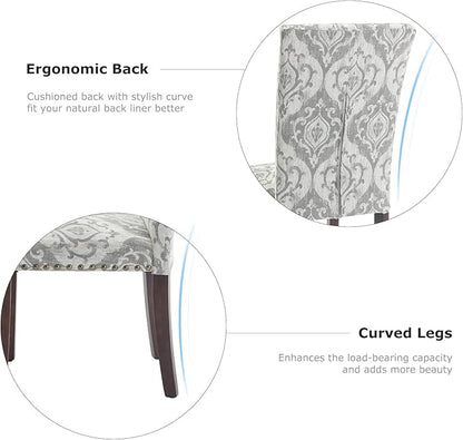COLAMY Upholstered Parsons Dining Chairs Set of 4, Fabric Dining Room Kitchen Side Chair with Nailhead Trim and Wood Legs - Grey/White Flower