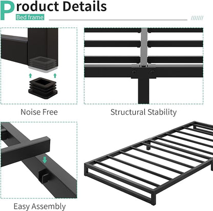 6 Inch Twin Size Bed Frames Heavy Duty Metal Twin Platform Bed Frame No Box Spring Needed, Noise Free, Easy Assembly, Black