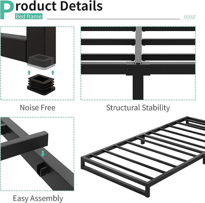 6 Inch Twin XL Bed Frames Heavy Duty Sturdy Metal Platform Bed Frame No Box Spring Needed, Noise Free, Easy Assembly, Black