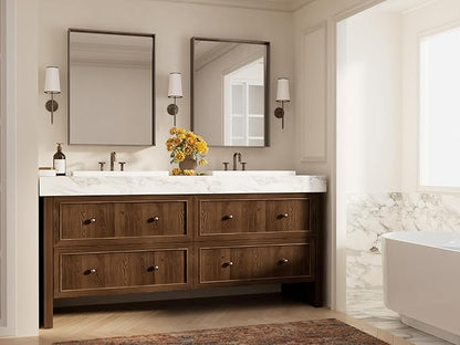 Keonjinn 24 x 32 Inch Brushed Bronze Mirror, Rectangle Bathroom Vanity Mirror for Wall, Aluminum Alloy Framed, Modern Farmhouse, Rectangular Square Corner, Decorative(Horizontal/Vertical)
