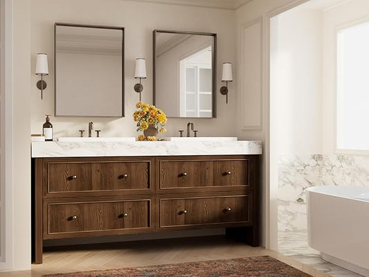 Keonjinn 24 x 32 Inch Brushed Bronze Mirror, Rectangle Bathroom Vanity Mirror for Wall, Aluminum Alloy Framed, Modern Farmhouse, Rectangular Square Corner, Decorative(Horizontal/Vertical)