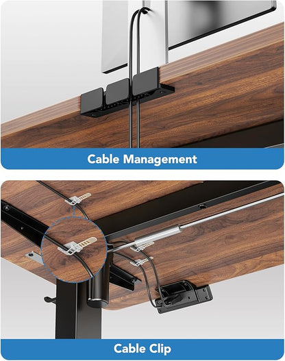 HUANUO 48" x 24" Electric Standing Desk Adjustable Height, 4 Memory Height Settings, Headphone Hook, Cable Manager, Sit Stand Up Desk for Home Office & Computer Workstation, Walnut