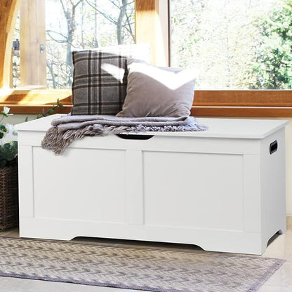 39.4" Storage Chest, Wooden Storage Bench, Lift Top Toy Chest with 2 Safety Hinges, Large Toy Box, Entryway Bench for Living Room, Bedroom, White