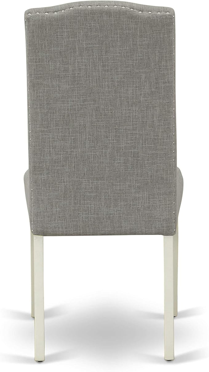 East West Furniture CAEN5-LWH-06 5 Piece Dining Room Furniture Set Includes a Rectangle Dining Table and 4 Dark Shitake Linen Fabric Upholstered Parson Chairs, 36x60 Inch, Linen White