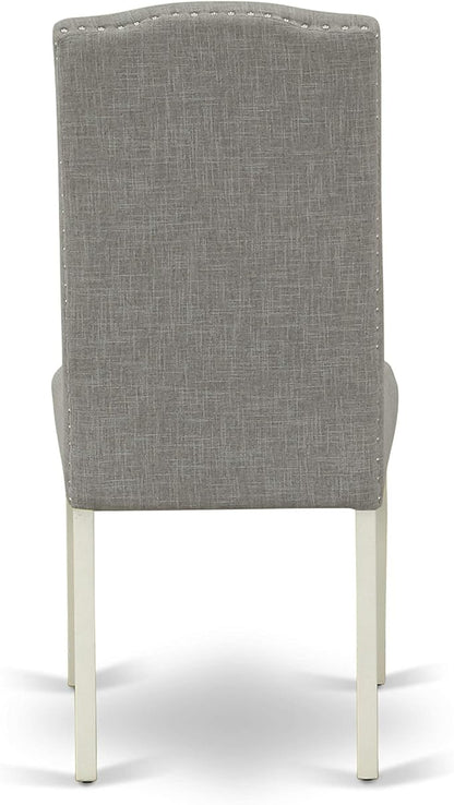 East West Furniture OXEN5-LWH-06 5 Piece Modern Dining Table Set Includes a Square Wooden Table and 4 Dark Shitake Linen Fabric Upholstered Parson Chairs, 36x36 Inch, Linen White