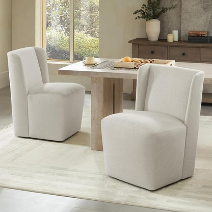 Dining Chairs with Casters No Assembly Upholstered Wingback Single Sofa Armless Deskchair for Bedroom Waiting Room Kitchen Diningroom