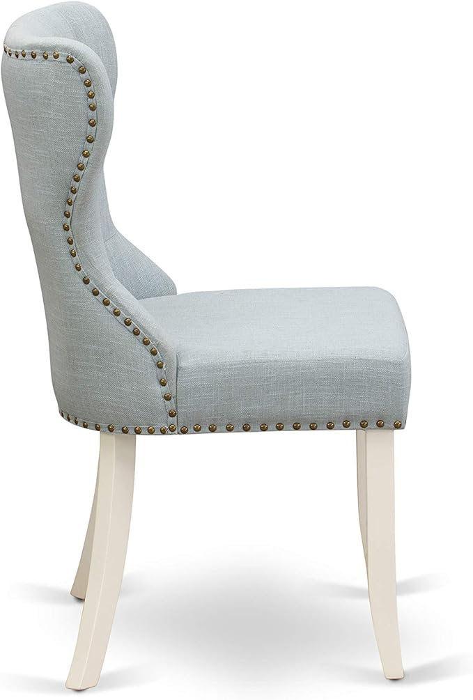 East West Furniture OXSI3-LWH-15 3 Piece Dining Room Furniture Set Contains a Square Dining Table and 2 Baby Blue Linen Fabric Upholstered Parson Chairs, 36x36 Inch, Linen White