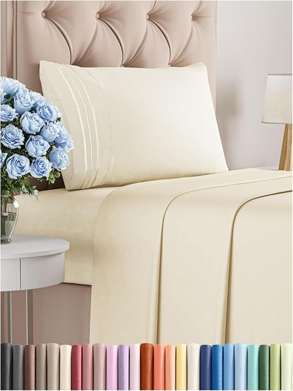 Twin Size 3 Piece Sheet Set - Comfy Breathable & Cooling Bed Sheets Set - Hotel Luxury Bedding for Women, Men, Kids, Teens, Boys & Girls - Deep Pockets, Ultra-Soft, Wrinkle Free - Oeko-Tex - Off White