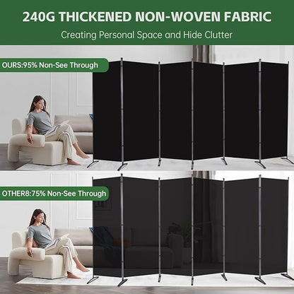 YASRKML Room Divider Folding Privacy Screens, Portable Room Divider Panel 6 Panel Partition Room Dividers Screen, Freestanding Room Partitions and Dividers Fabric Dividers for Room Separation, Black