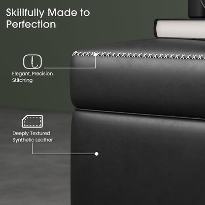 GarveeHome Storage Ottoman Bench, Mid-Century Modern Entryway Bedroom Bench, Synthetic Leather with Stitching, Safety Hinges, Loads 680 Lb, Black