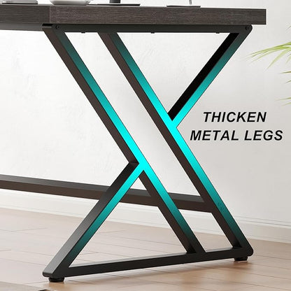 LVB Modern Computer Desk, Industrial Home Office Desk, Metal Wood Writing Study Computer Table for Bedroom, Farmhouse Executive Simple Gaming Work Desk for Student, Dark Gray Oak, 60 Inch