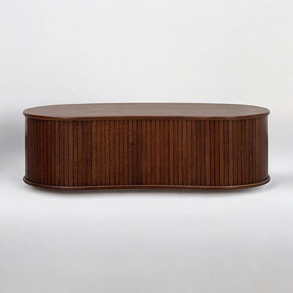 NTC Ripple Coffee Table, Modern Oval Wooden Center Table with Vertical Groove Design, Stylish Living Room Decor, Contemporary Minimalist Style for Home and Office, Effortless Assembly - Dark Walnut