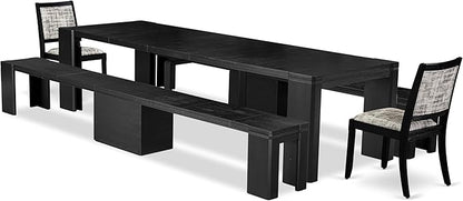X02X2-206-30 5-pc Dining Room Table Set a Rectangular Kitchen Table and 2 Benches and 2 Wire Brushed Black Polyester Stackable Chairs, 39x120 Inch, Wire Brushed Black