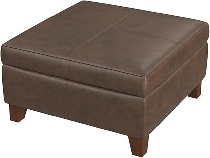 HomePop Home Decor |K2380-E910 | Luxury Large Faux Leather Square Storage Ottoman | Ottoman with Storage for Living Room & Bedroom, Brown Faux Leather