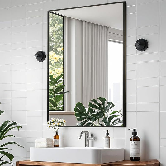 Matte Black Mirror, 24x32 Inch Aluminum Framed Rectangle Mirror, Anti-Rust, Tempered Glass, Square Corner Wall Mirror for Over Sink, Vanity, Bedroom, Entryway, Horizontal/Vertical