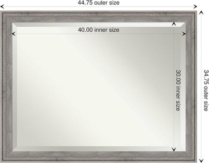 Amanti Art Grey Wall Mirror 35x45 Regis Barnwood Grey Rectangle Bathroom Mirror for Wall Decor Living Room, X-Large Rustic Farmhouse Wood Frame, Hangs Horizonally and Vertically, Bathroom Decor