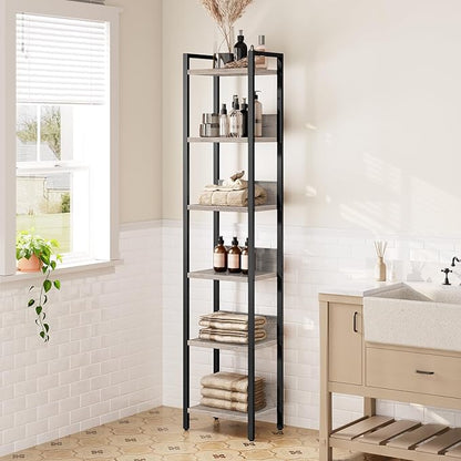 Bookshelf, 6-Tier Bookcase, Standing Book Shelf for Small Space, Storage Shelf Organizer, for Living Room, Bedroom, Study, Balcony, Greige and Black BKHG6601