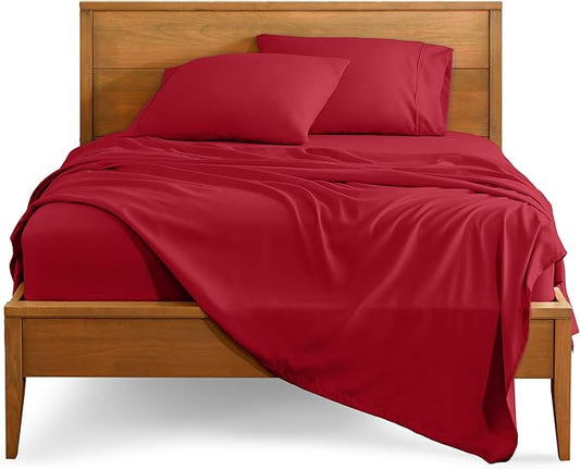Bare Home Twin XL Sheet Set - College Dorm Size - Luxury 1800 Ultra-Soft Microfiber Twin Extra Long Bed Sheets - Deep Pockets - Easy Fit - Extra Soft - 3 Piece Set - Bed Sheets (Twin XL, Red)